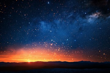 Sea of stars with dark blue and orange sky