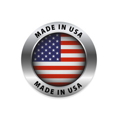 Made in usa rounded vector symbol. Made in USA flag logo. English brand sticker made in USA vector stamp. Vector illustration