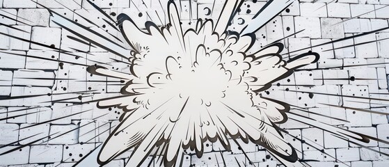 Obraz premium white brick wall with an explosion effect in the center, background is white and black
