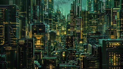Obraz premium Futuristic Cityscape: Glowing Skyscrapers and High-Tech Wonders of Tomorrow's Metropolis
