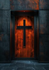 Modern Wooden Door with Cross Design. Generative ai
