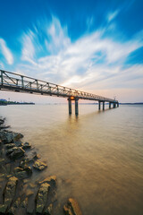 The Pier and Sunset Scenery of the Yangtze River Port in Jiangsu Province, China