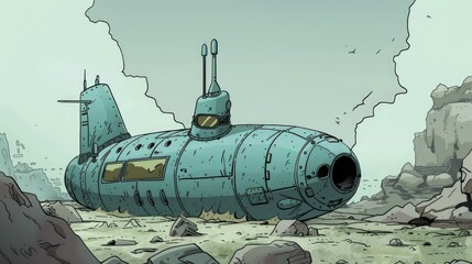 A cartoon depicts a solo fishing submarine in a solitary setting