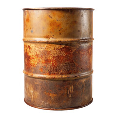 Fototapeta premium Rusty old metal barrel isolated on transparent background.