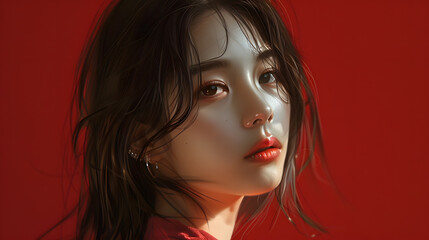 Fototapeta premium A portrait of a Korean girl, a representative of Korean pop culture