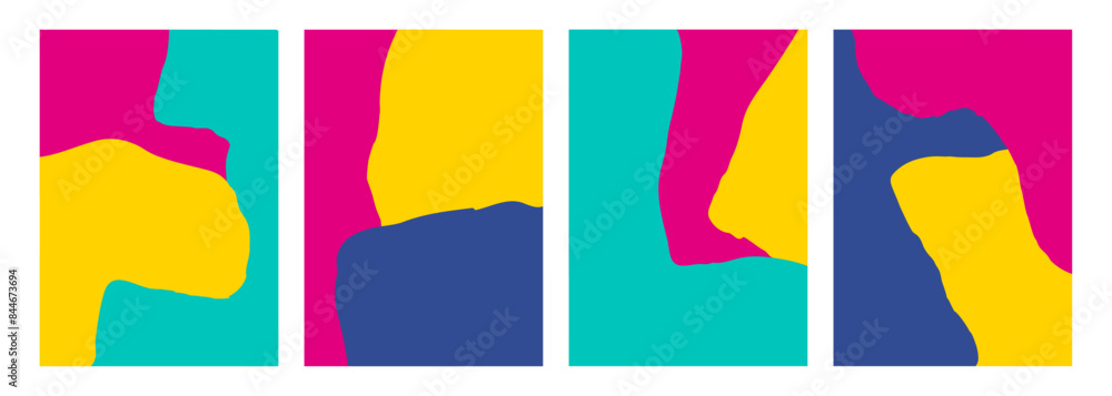 Poster set of abstract backgrounds with various color hand drawn curved shapes for creative graphic design.