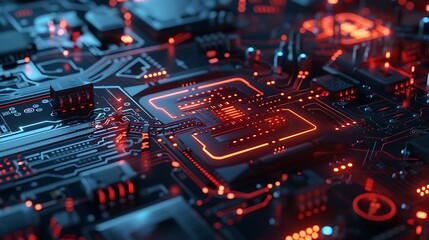 Obraz premium Abstract Futuristic Motherboard Close-Up: Technology and Innovation Concept in High-Tech Industry