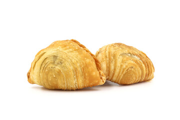 curry puff pastry isolated on white background. Snacks in Thailand.