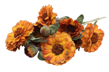Beautiful orange marigold flowers bouquet isolated on white background. Perfect for floral design, decor, and nature themes.