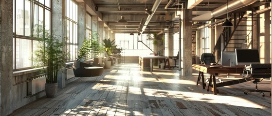 coffee shop in an industrial loft blends exposed brick, metal beams, and cozy seating for a trendy ambiance