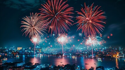 Obraz premium Fireworks Festival with Night View 