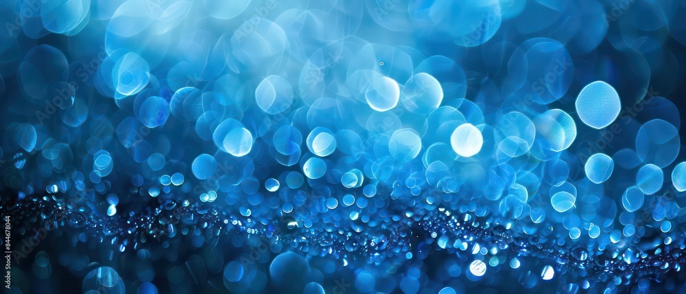 Wall mural a bright blue bokeh background with blurred lights, creating a festive and colorful atmosphere suita
