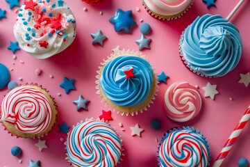 cupcakes and lollipops decorated with stars and stripes