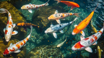 Vibrant Koi Fish in Clear Pond