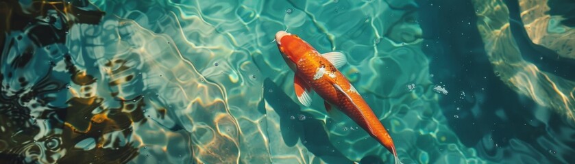 Single Koi Fish in Clear Pond