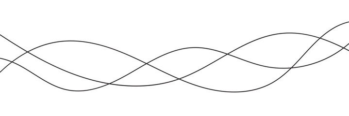 Abstract Wavy Line. Wavy line horizontal divider outline minimalist art. Thin line wavy abstract vector background. Curve wave seamless pattern. Line art striped graphic template. On white background.