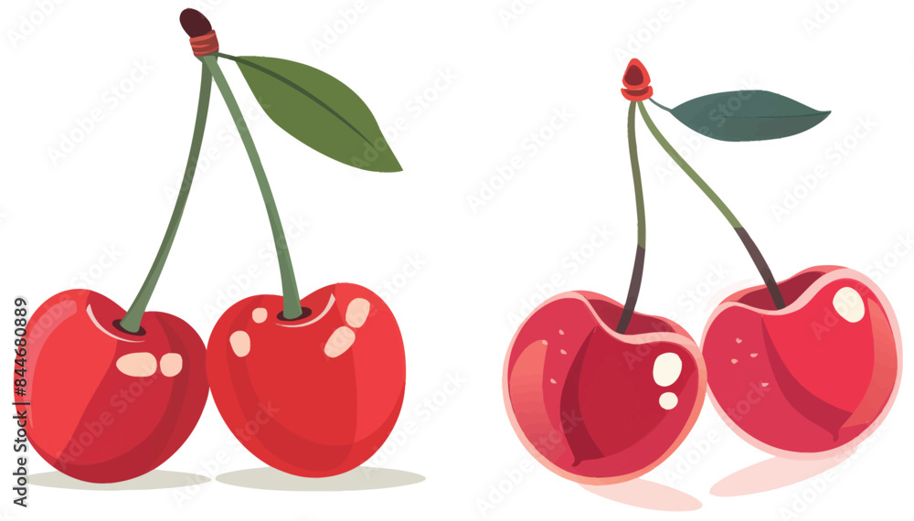 Wall mural the cherry flat cartoon modern illustration is made up of two isolated cherries on a white backgroun