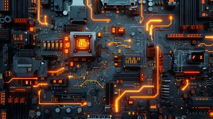 Fototapeta premium Abstract Futuristic Motherboard Close-Up: Technology and Innovation Concept in High-Tech Industry