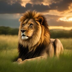 A majestic lion in a lush green savannah