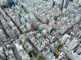 Top view of Hong Kong kowloon in Mong Kok district