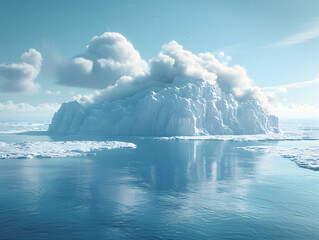 Fototapeta premium Einen majestätischen Eisberg, der in einem Gewässer unter einem bewölkten Himmel treibt.