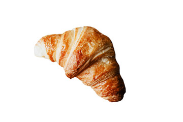 Croissant isolated on white background. Freshly Baked Croissant on Wooden Table. Close-Up View of Flaky Pastry. Croissant. Croissant from above