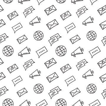 communication icon seamless pattern in hand drawn style pattern background