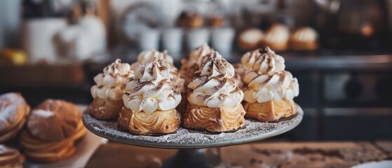 Profiteroles topped with indulgent mocha meringue, a delightful finale to any meal