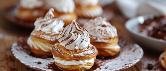 Profiteroles topped with indulgent mocha meringue, a delightful finale to any meal