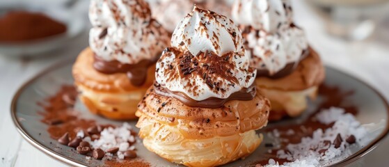 Profiteroles topped with indulgent mocha meringue, a delightful finale to any meal