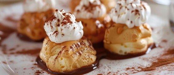 Profiteroles topped with indulgent mocha meringue, a delightful finale to any meal