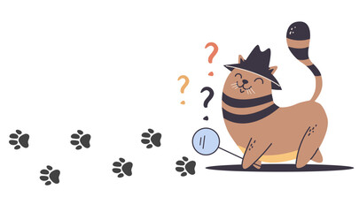 Cat detective investigator character concept. Vector design graphic illustration