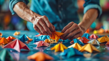 Obraz premium Making Origami at the Table 