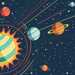 A colorful solar system with planets in orbits