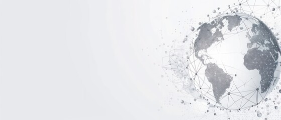  Light gray backdrop with a straightforward globe design and data points, emphasizing global information and connectivity