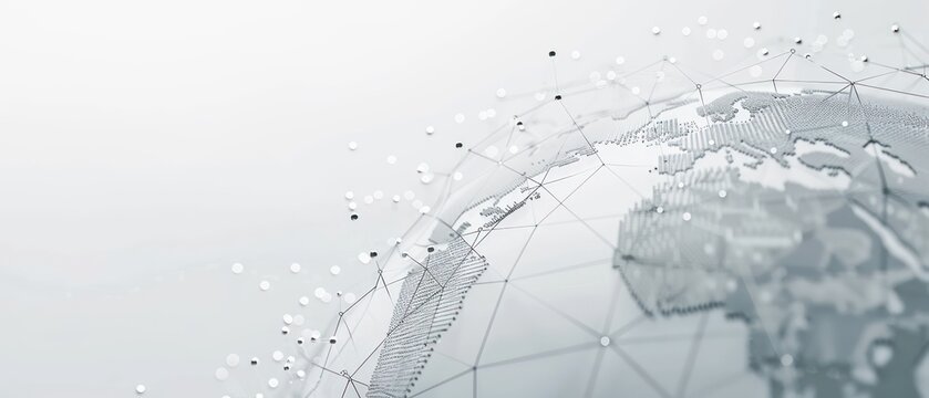  Light gray backdrop with a straightforward globe design and data points, emphasizing global information and connectivity