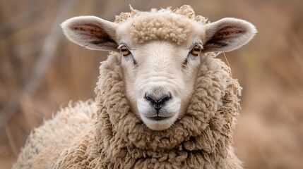Captivating Close-Up Portrait of a Sheep with Thick,Curly Fleece in Earthy Setting