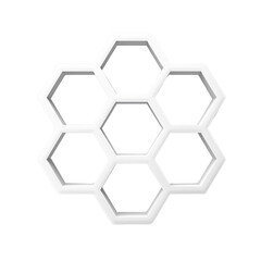 White 3D hexagon honeycomb structure on a transparent background, ideal for technology and modern design concepts.