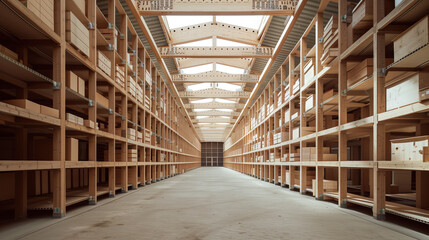 Wooden Japanese warehouse filled with goods. Background image. Created with Generative AI technology.