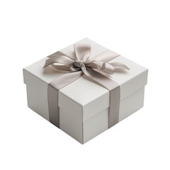 Fototapeta premium Elegant white gift box with a silver ribbon, perfect for special occasions like weddings, birthdays, and anniversaries.