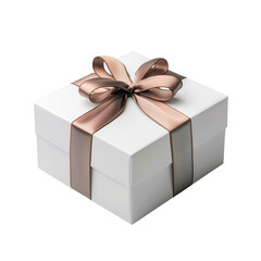 Obraz premium Elegant white gift box with a luxurious satin brown ribbon bow, perfect for any special occasion or celebration.