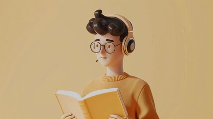 3D illustration of A visually impaired person reading an audiobook