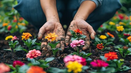 Planting Flowers in the Garden