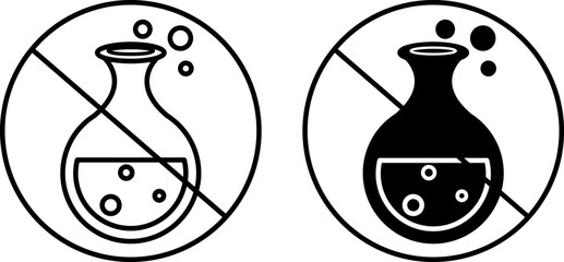 Chemical Free Icons. Black and White Vector Icons. Organic Products, No Additives or Preservatives. Natural Food Products. Organic Farming Concept