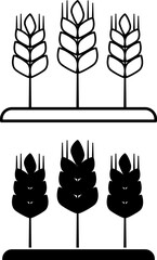 Harvest icons. Black and White Vector Icons of Wheat Spikelets Growing in a Field. Organic Farming Concept