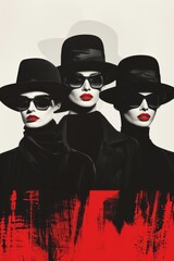 Three Women In Black Hats And Sunglasses Gaze Intently Into The Distance
