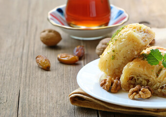 traditional arabic dessert baklava with nuts