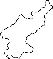 dash line doodle drawing of north korea map.