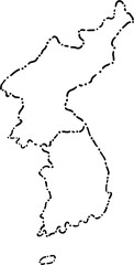dash line doodle drawing of korea map.