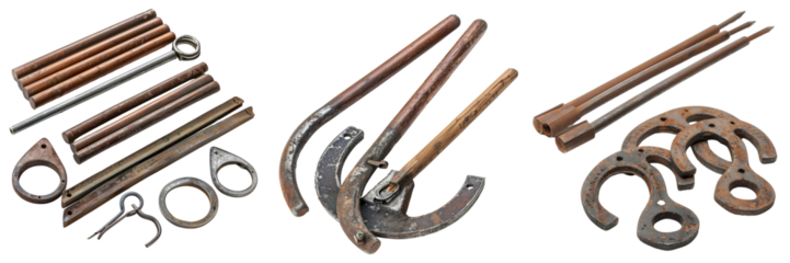 set of horseshoes and stakes isolated on transparent background